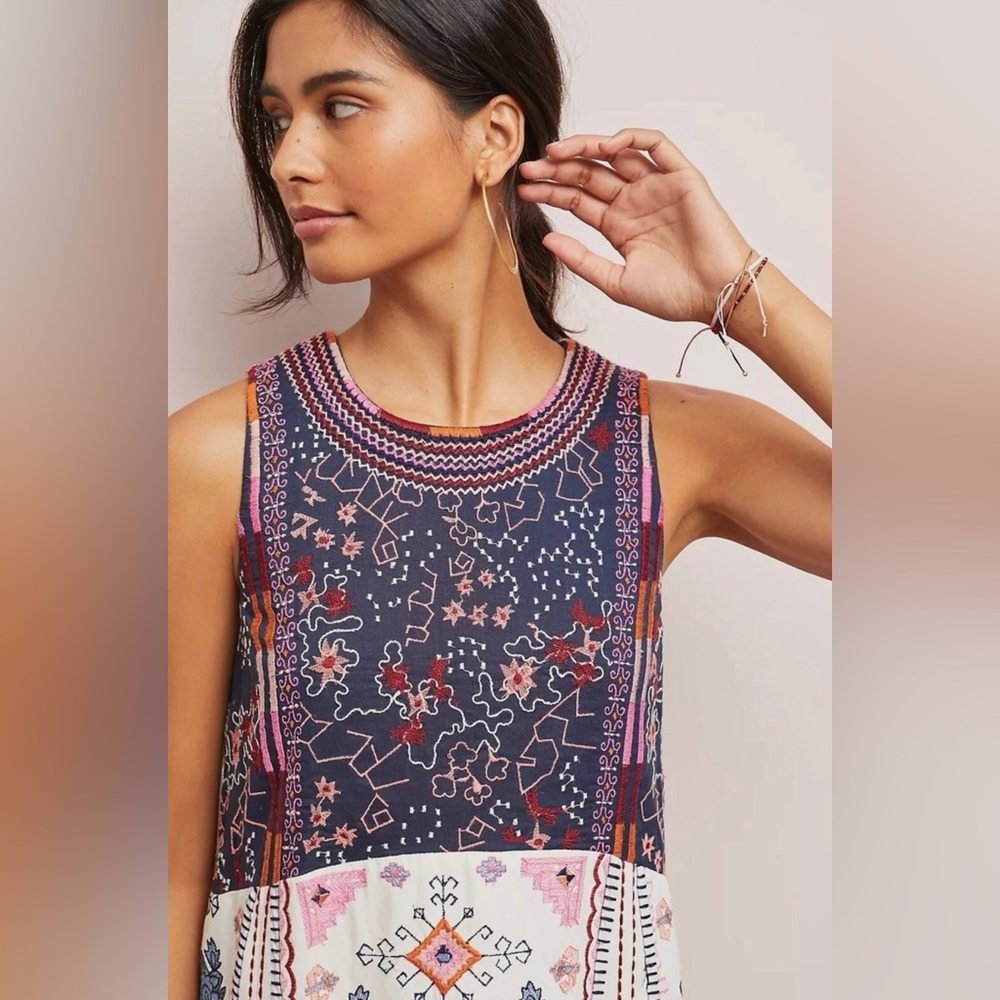 NEW Anthropologie Akemi & Kin Embroidered Southwestern Tribal Boho Dress Size 14 - Picture 2 of 16